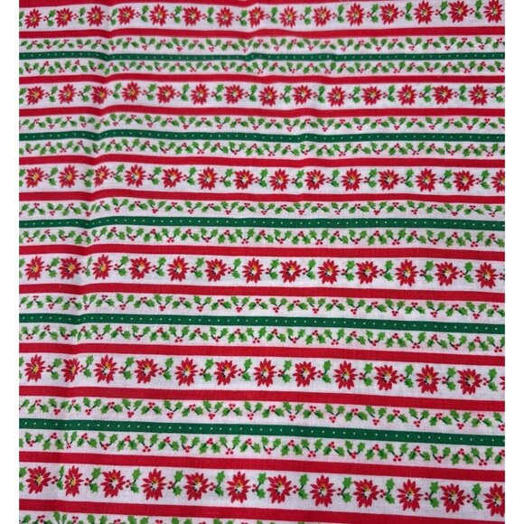 Christmas Striped Fabric Poinsettia & Holly 1/2 yard x 38" Red/Green Cotton Quil - Picture 1 of 10